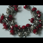 Red glass and silver like bead dangle bracelet